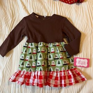 Ricrac & Ruffles 12 Month Dress with Reindeer and Trees